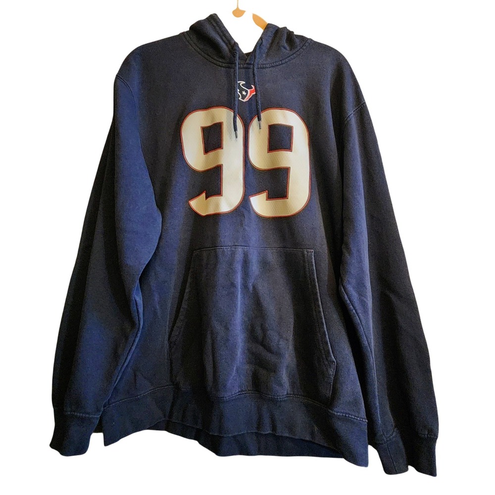 NFL Team Apparel Houston Texans Hoodie Mens Large Blue Excellent JJ Watt 99 Fan